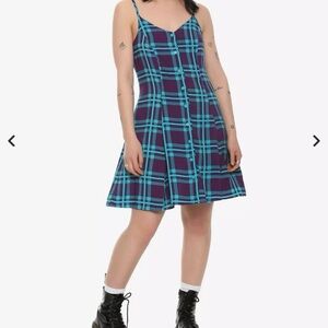 NWT Midnight Hour Hot Topic Purple & Teal Plaid Button-Front Dress  Small